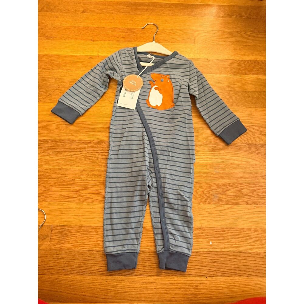 Polarn O. Pyret Baby Blue Striped Hamster Romper Organic Cotton 6-9M NWT